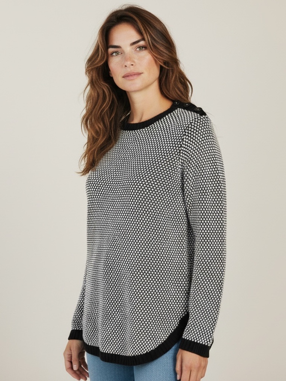 Charter Club Corp core business casual Knit Button-Shoulder Sweater
